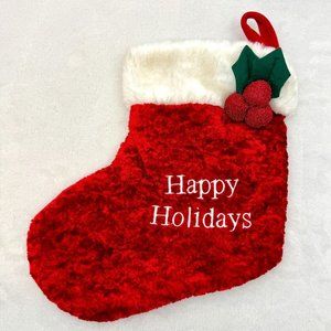 Disney Store 10" Happy Holidays Christmas Stocking Red White with 3D Holly Accen